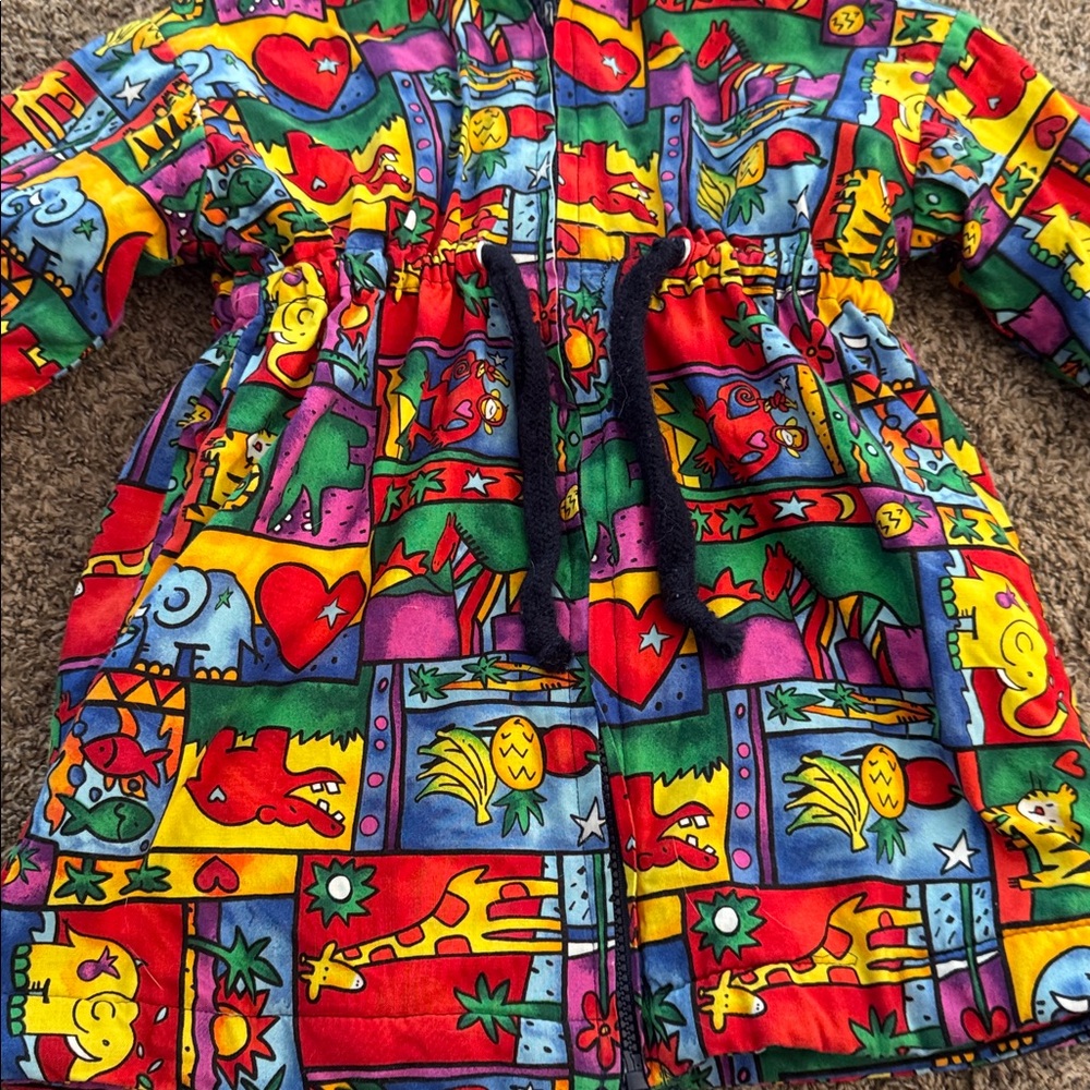 Vintage Quilted Kids Colourful Jacket With Animals - Picture 3 of 9